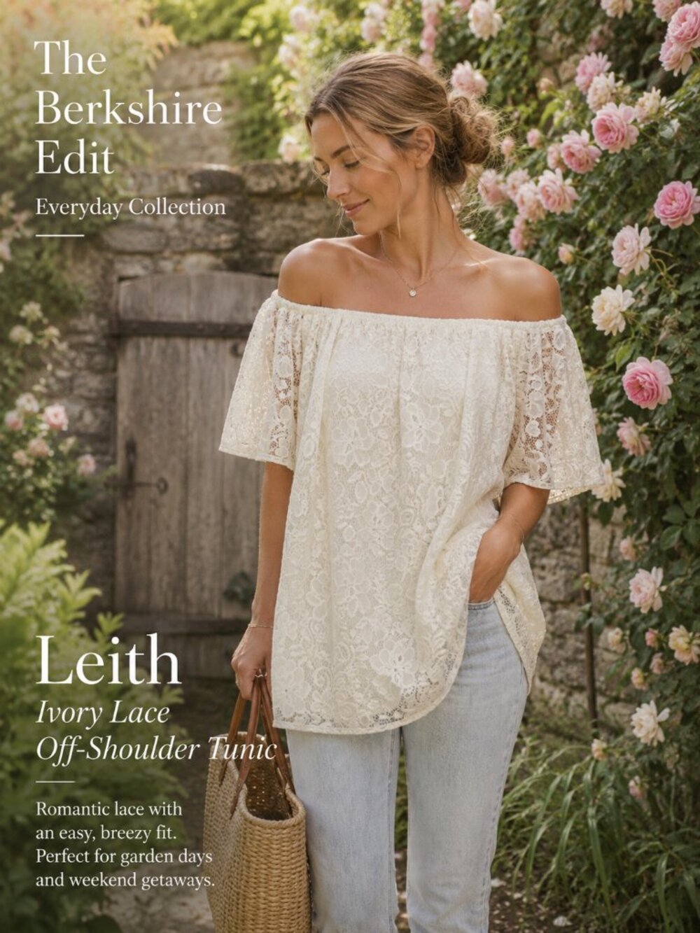 Leith Ivory Lace Off Shoulder Tunic Top Longline Boho Cottagecore S